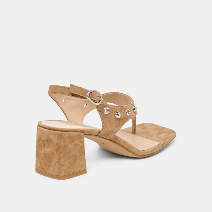 Yves Stud Lt Brown Suede Heels — view 6