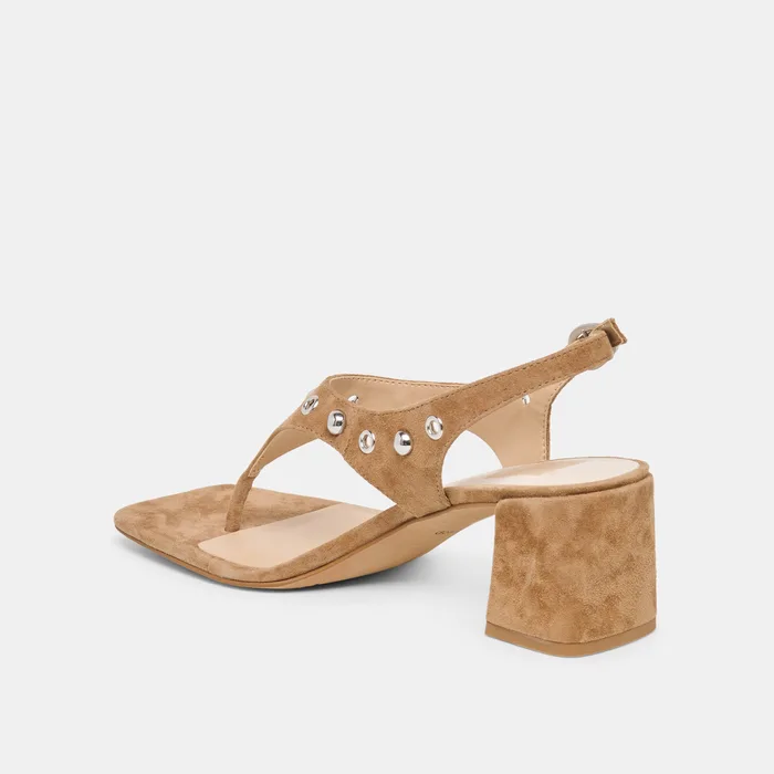 Yves Stud Lt Brown Suede Heels — view 8