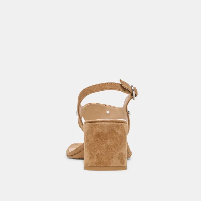 Yves Stud Lt Brown Suede Heels — view 10