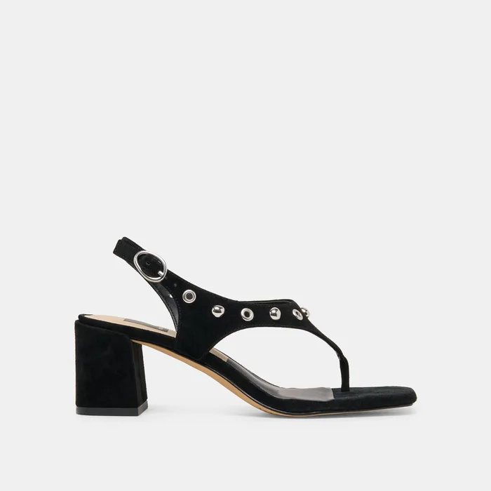 Yves Stud Onyx Suede Heels — view 2