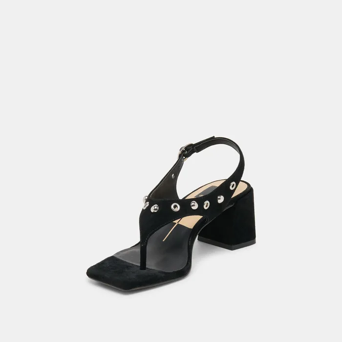 Yves Stud Onyx Suede Heels — view 5