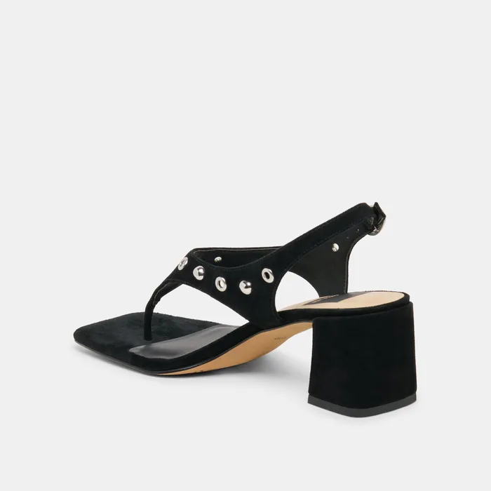Yves Stud Onyx Suede Heels — view 6