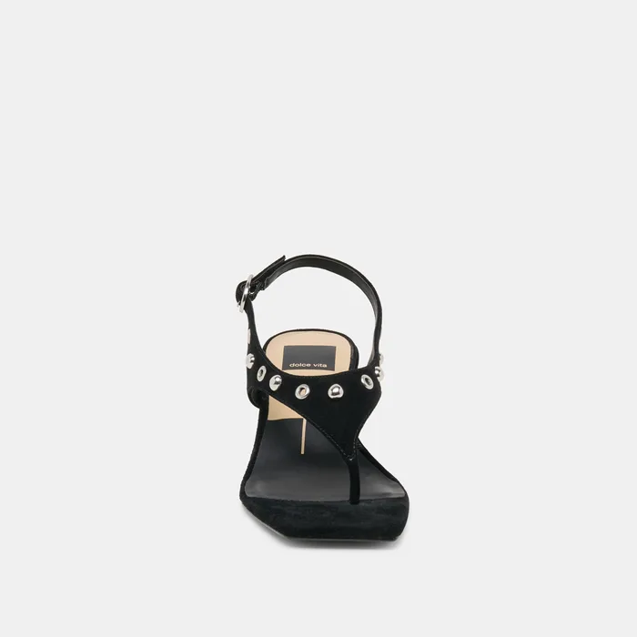 Yves Stud Onyx Suede Heels — view 7