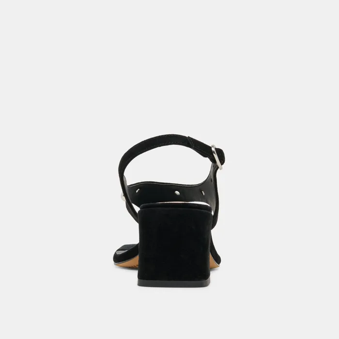 Yves Stud Onyx Suede Heels — view 8