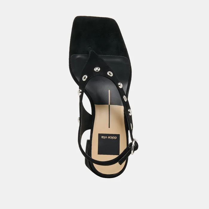 Yves Stud Onyx Suede Heels — view 9