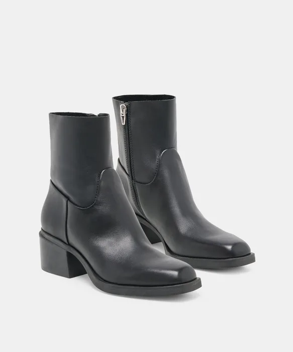 ZELO H2O Black Leather Waterproof Block-Heel Ankle Bootie — view 3