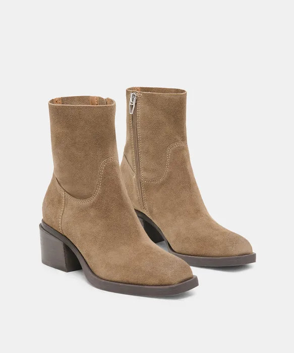 ZELO H2O Olive Suede Waterproof Block-Heel Ankle Bootie — view 3