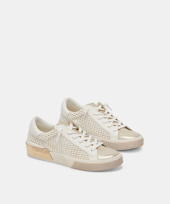 Zina Bone Gold Woven Wide Sneakers — view 3